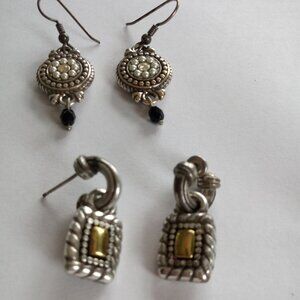 Lot of 2 Brighton earrings dangle pearl and two tone earring